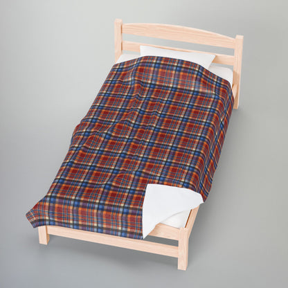 Red, Blue & Orange Ohio Plaid Velveteen Plush Blanket