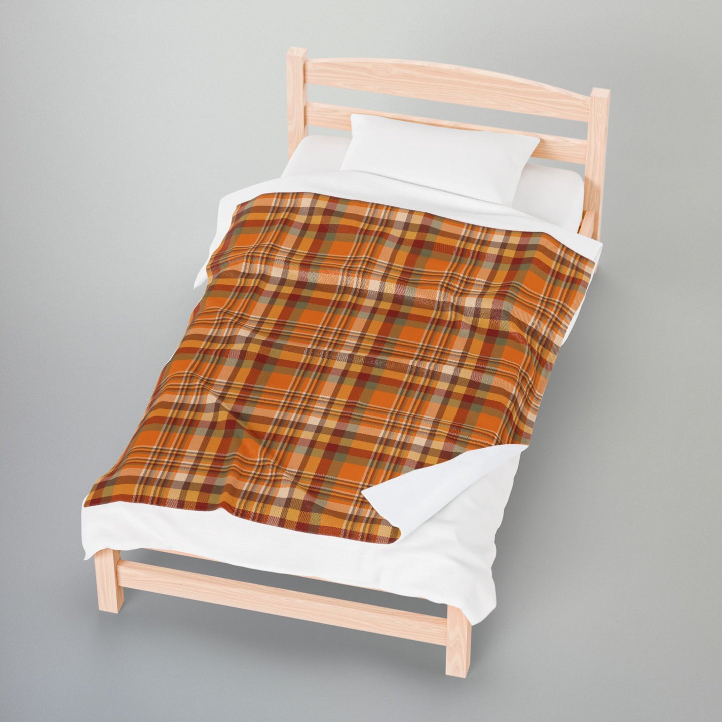 Autumn Orange Plaid Velveteen Plush Blanket