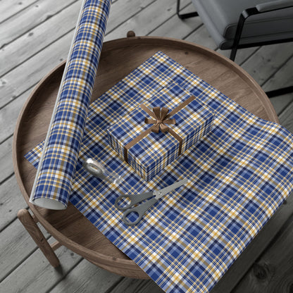 Hannukah Dark Blue, White & Gold Plaid Gift Wrapping Paper Roll
