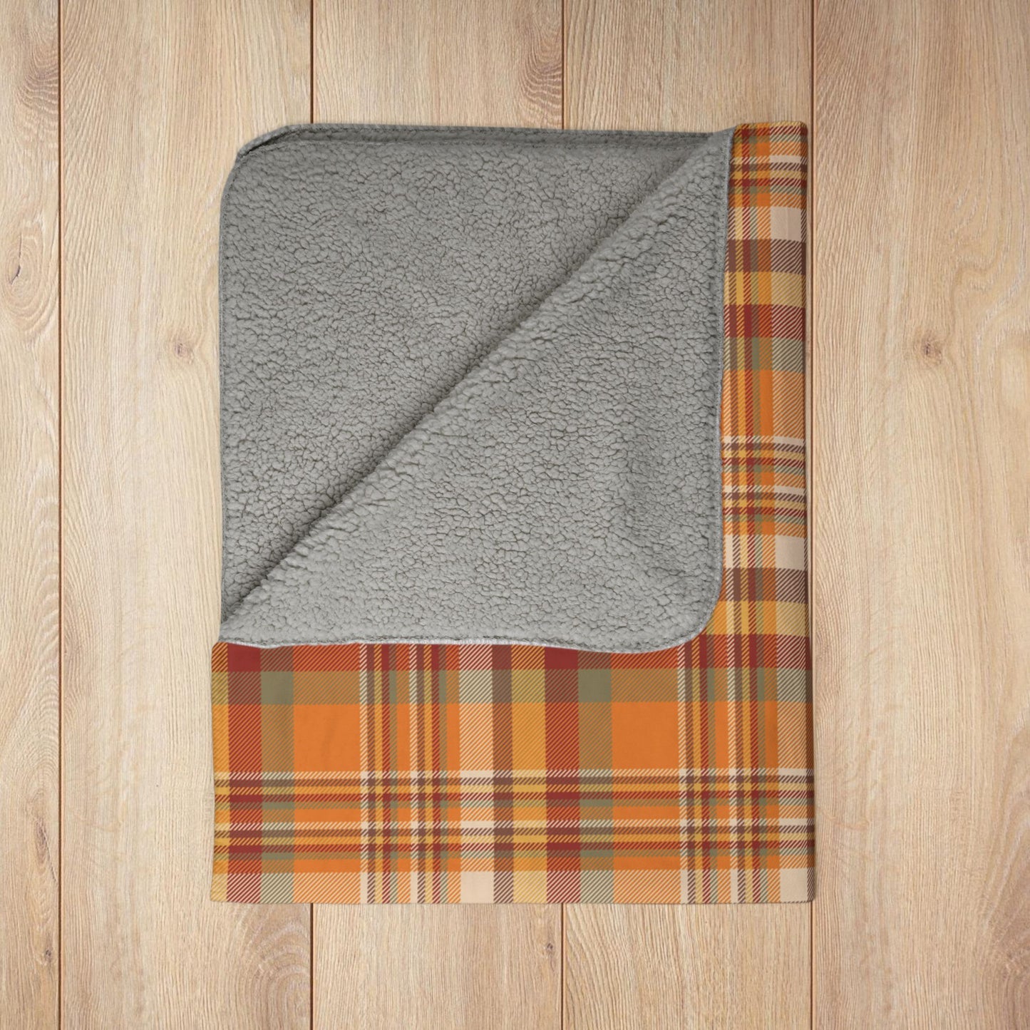 Autumn Orange Plaid Fleece Sherpa Blanket