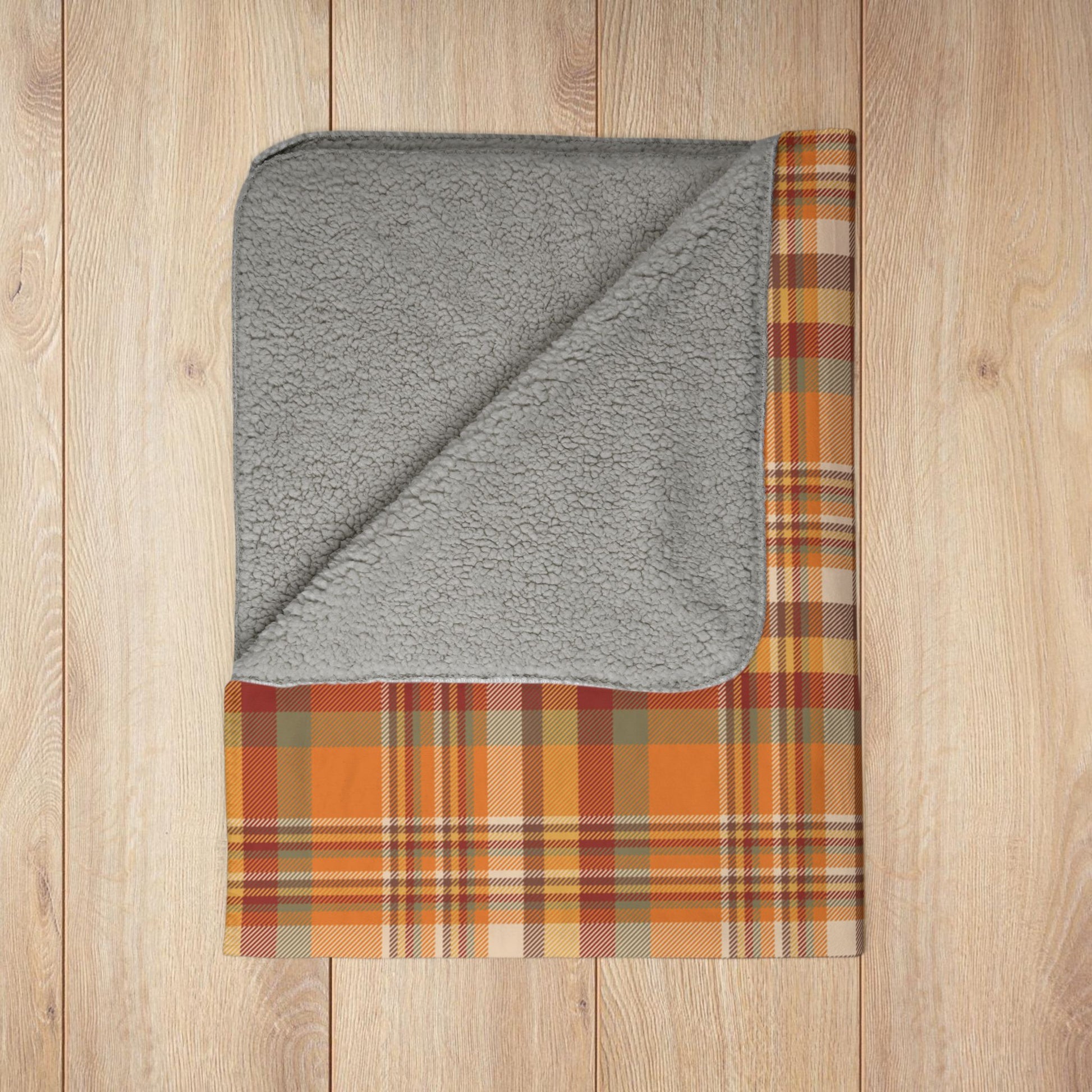 Autumn Orange Plaid Fleece Sherpa Blanket