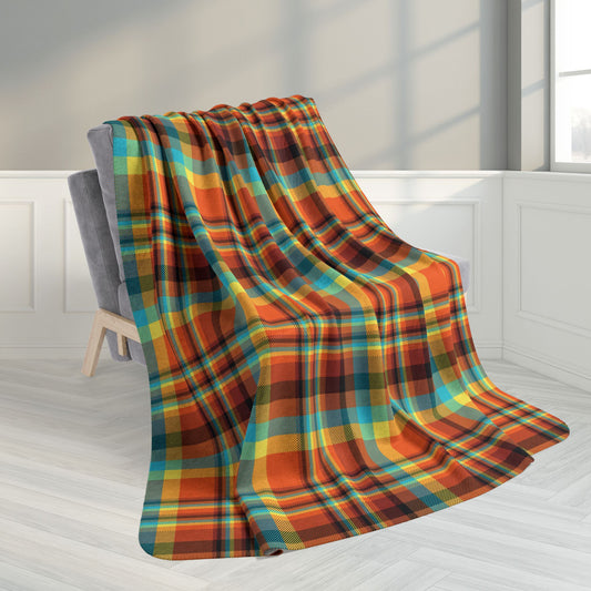 60" × 80" Orange, Teal & Yellow Santa Claus IN Plaid Fleece Sherpa Blanket
