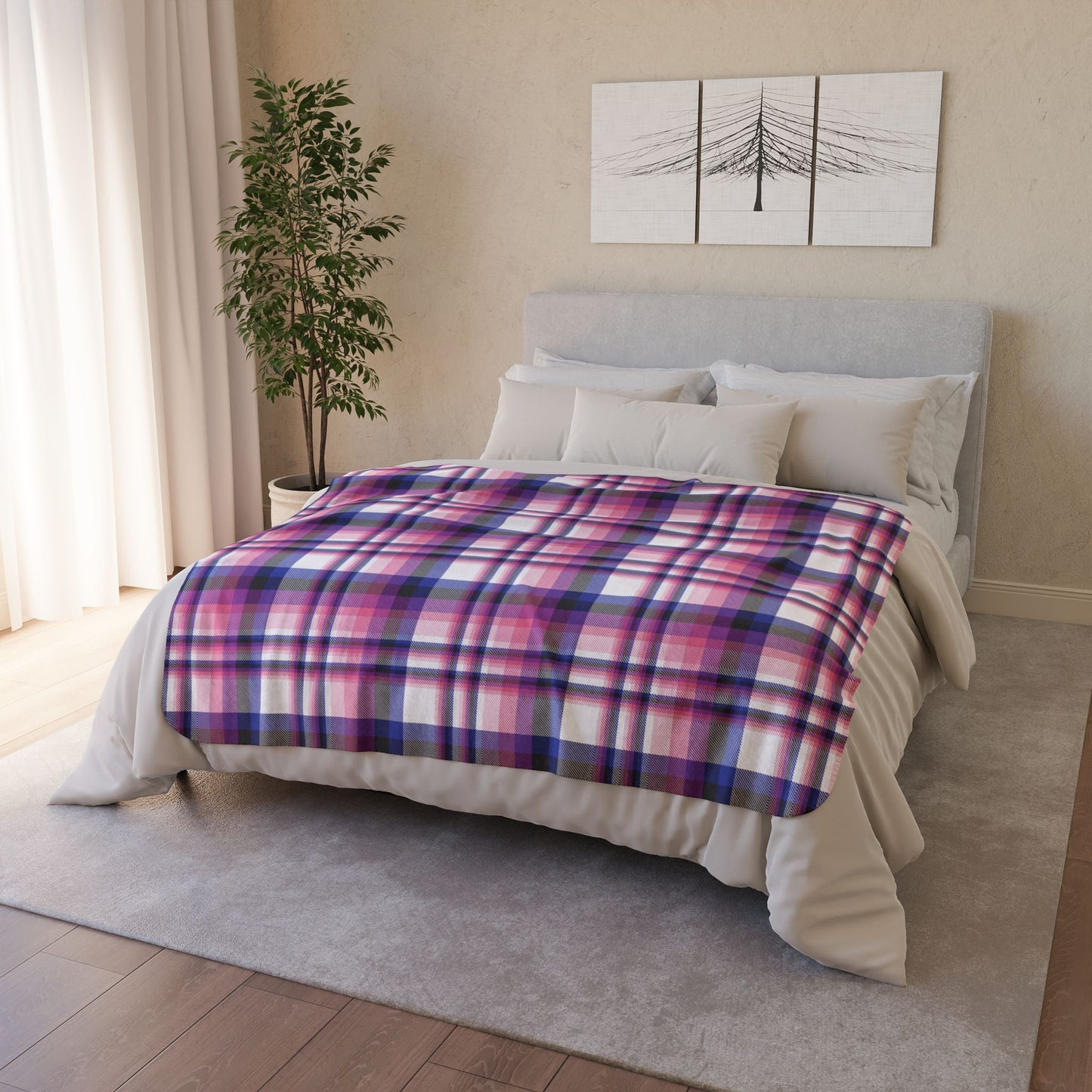 50" × 60" Beige Genderfluid Pride Plaid Fleece Sherpa Blanket