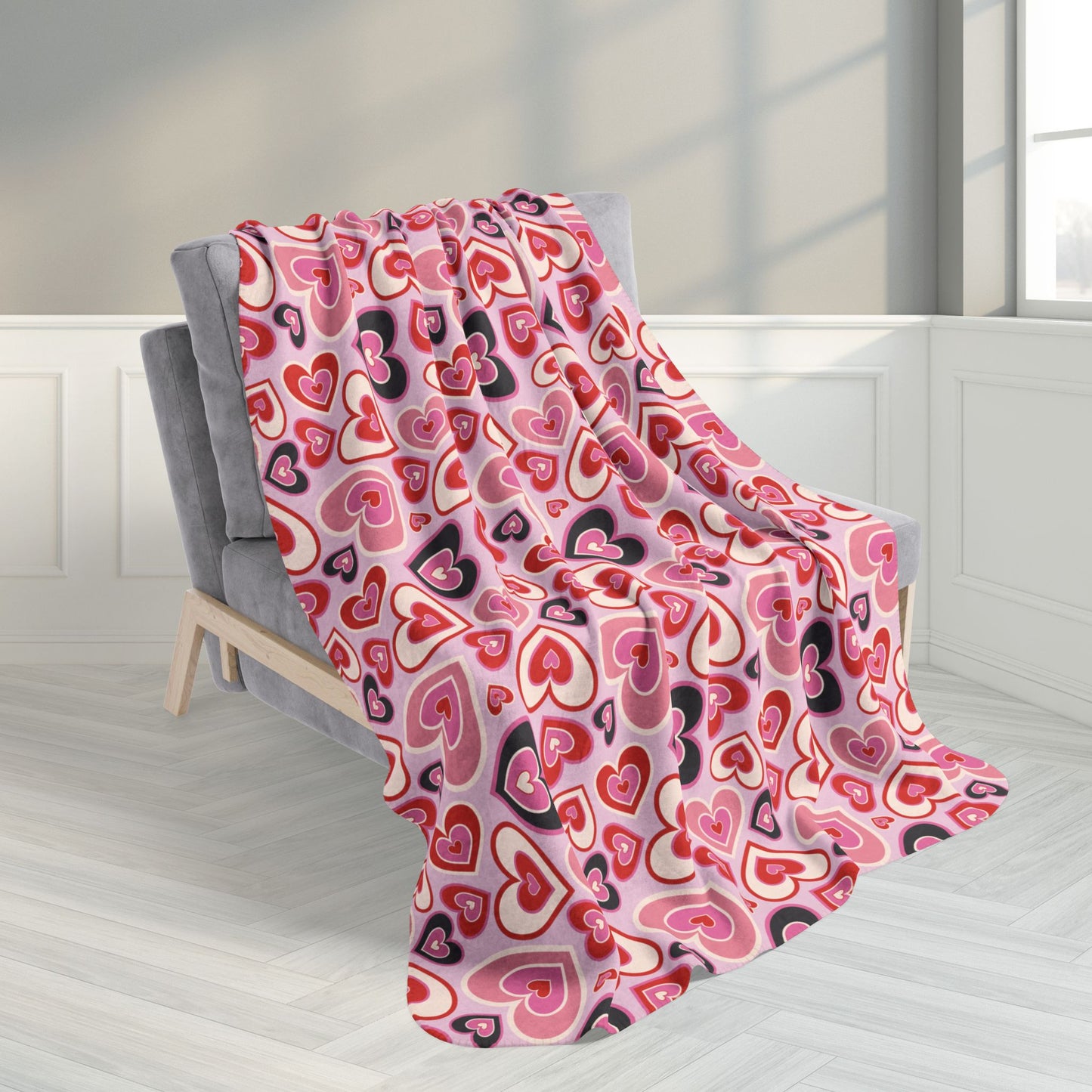 50" × 60" Retro Hearts Valentine’s Day Pink Fleece Sherpa Blanket