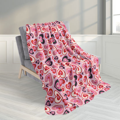 50" × 60" Retro Hearts Valentine’s Day Pink Fleece Sherpa Blanket
