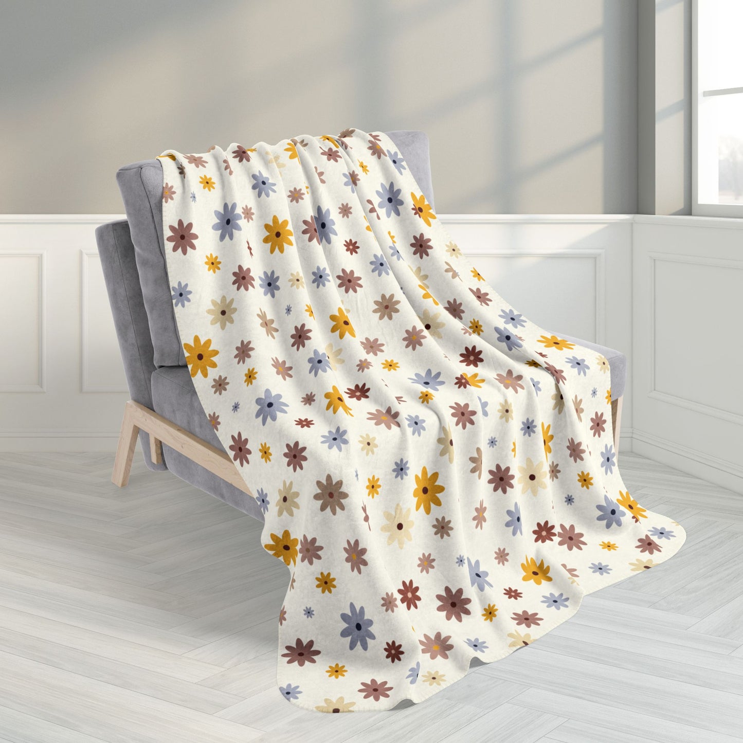Cream Daisies Fleece Sherpa Blanket