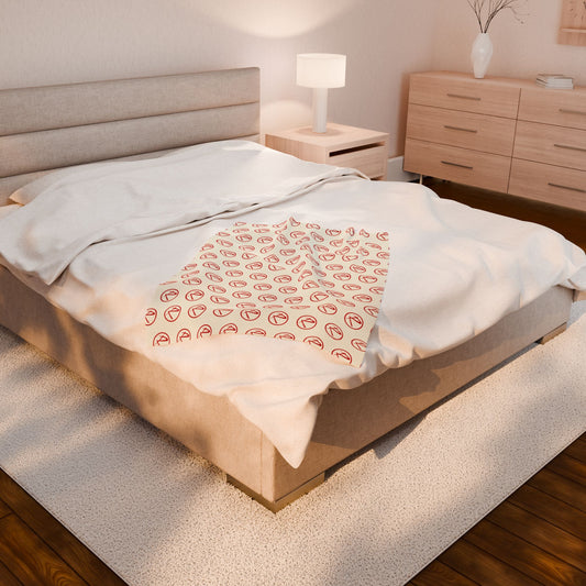 Red Rambler Logo Ivory Velveteen Plush Blanket