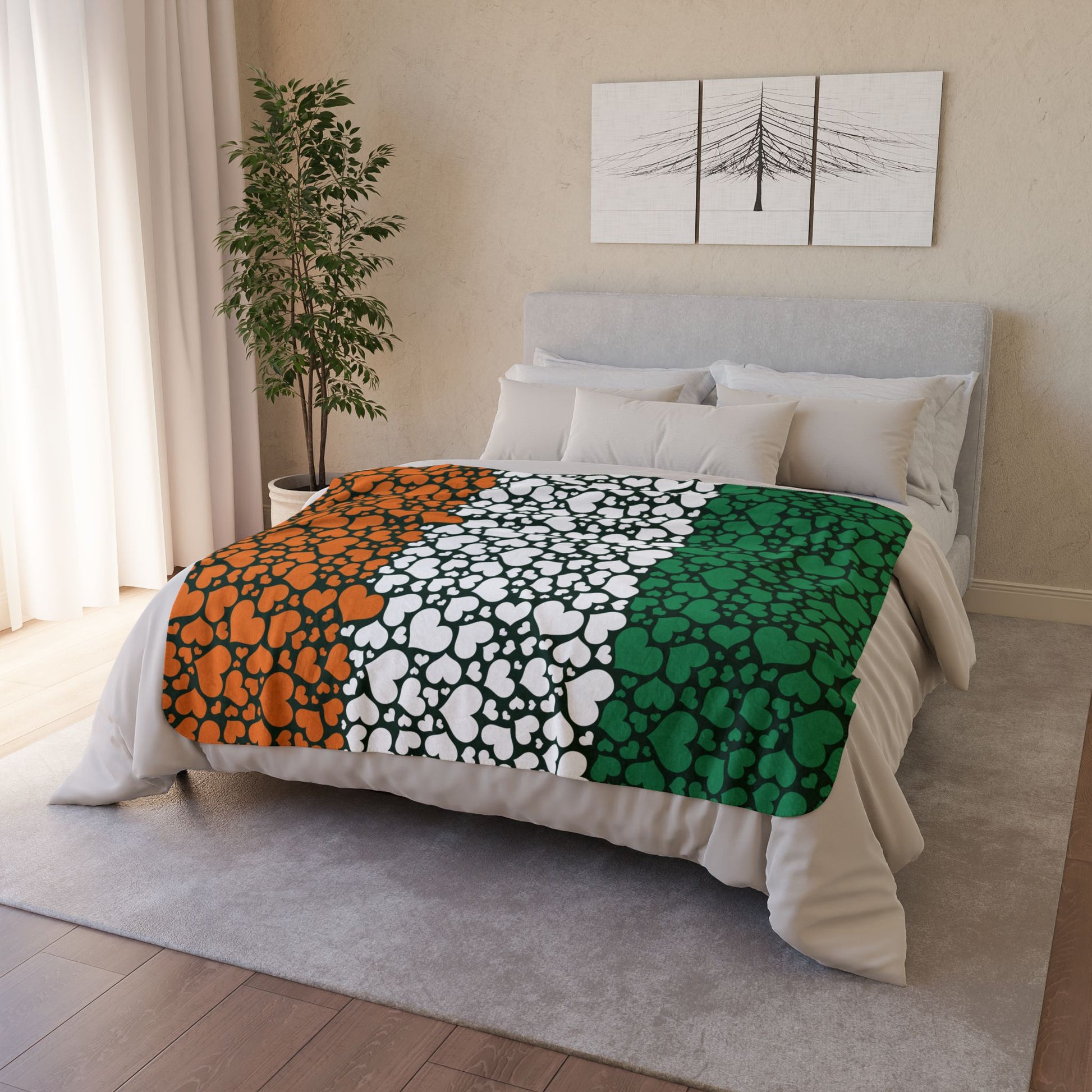 Ivory Coast Flag Hearts Fleece Sherpa Blanket