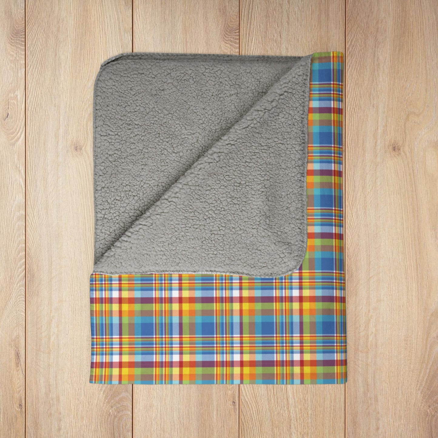 Midway Boardwalk Rainbow Ohio Plaid Fleece Sherpa Blanket