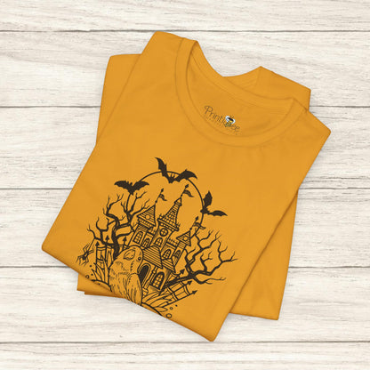 Lovebird on a Spell Book by a Haunted House, Line Art Tee