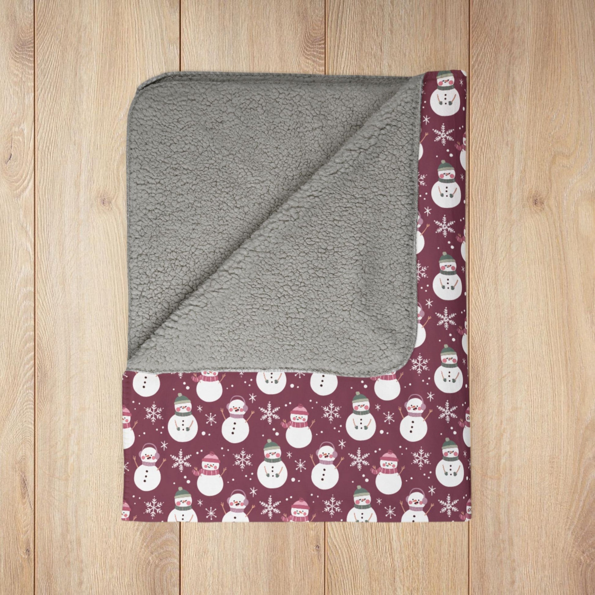 Christmas Pink & Green Snowman Mauve Fleece Sherpa Blanket