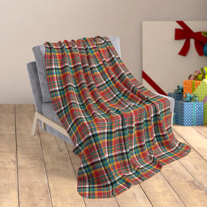 50" × 60" Orange, Blue & Green Ohio Plaid Red Fleece Sherpa Blanket