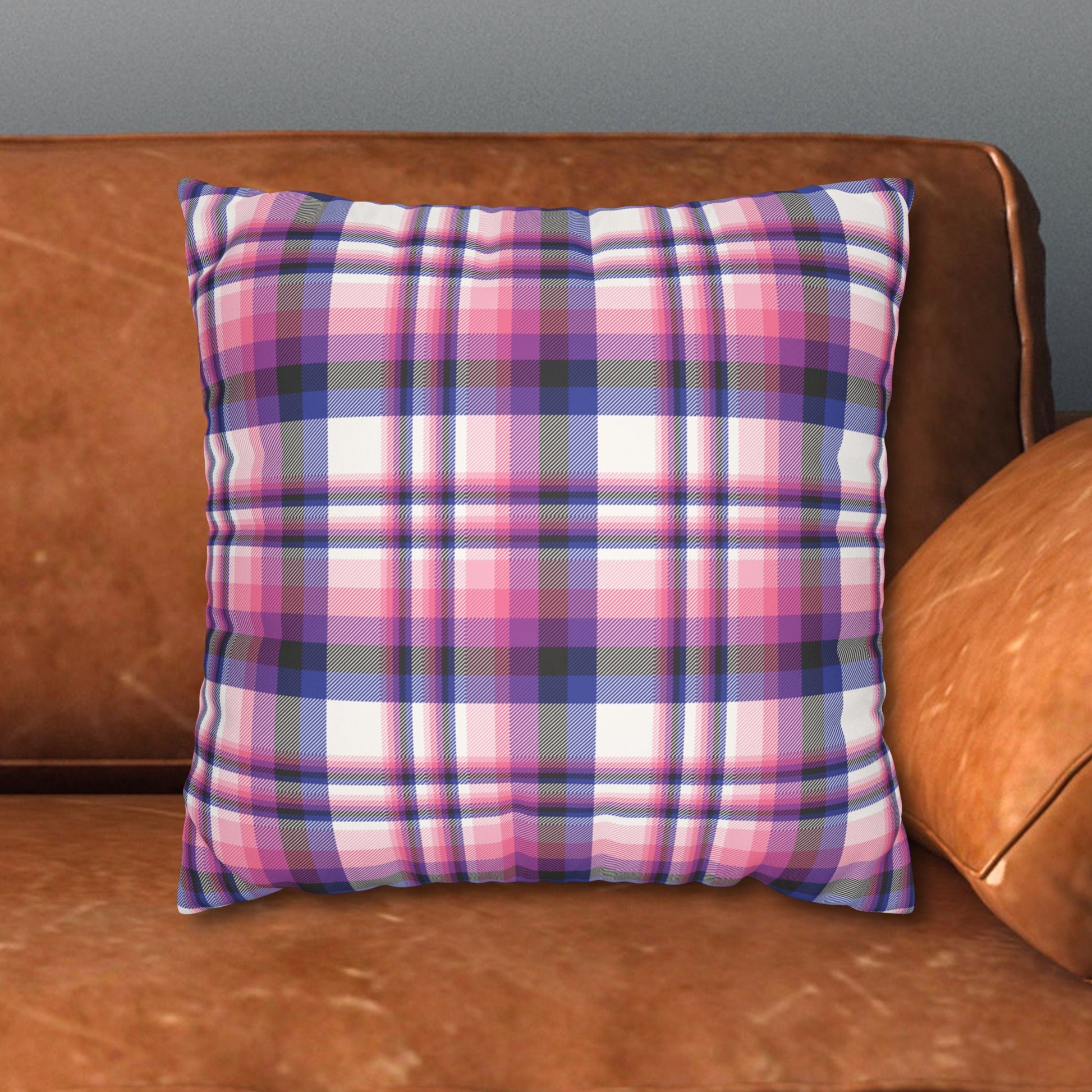 16" × 16" Genderfluid Plaid Faux-Suede Throw Pillow Cover