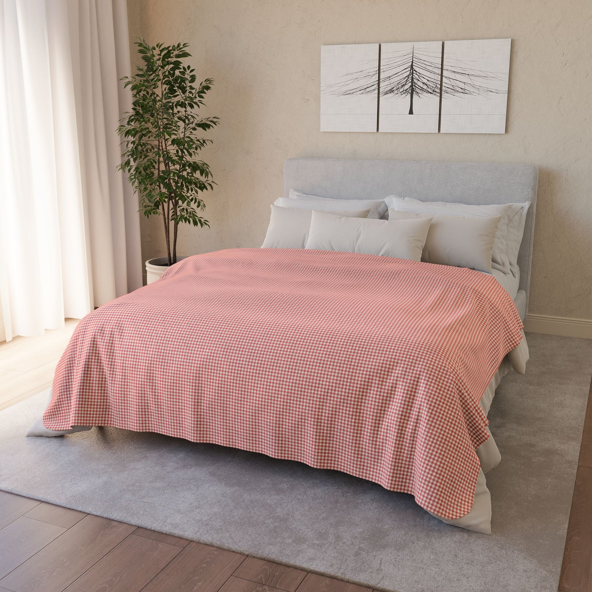 Strawberry & Cream Gingham Fleece Sherpa Blanket