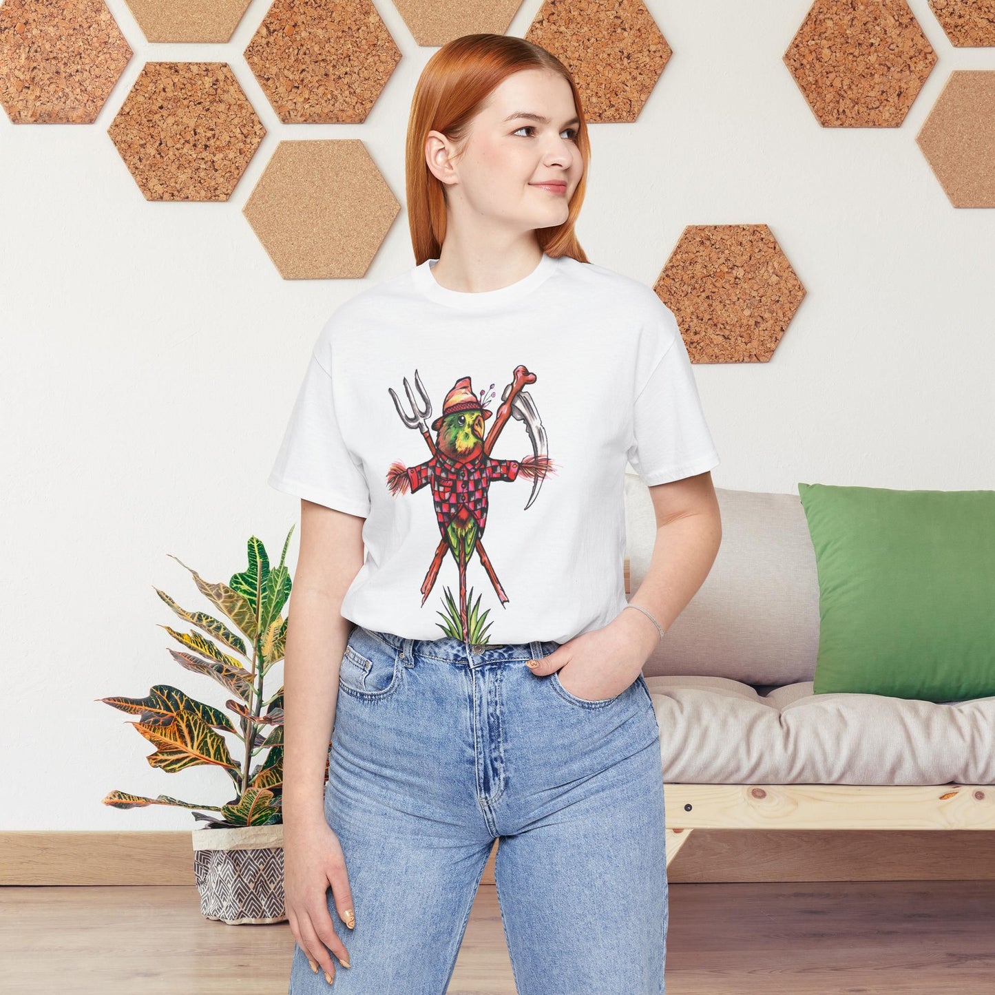 Scarecrow Lovebird, Hand-Drawn & Hand-Colored Tee