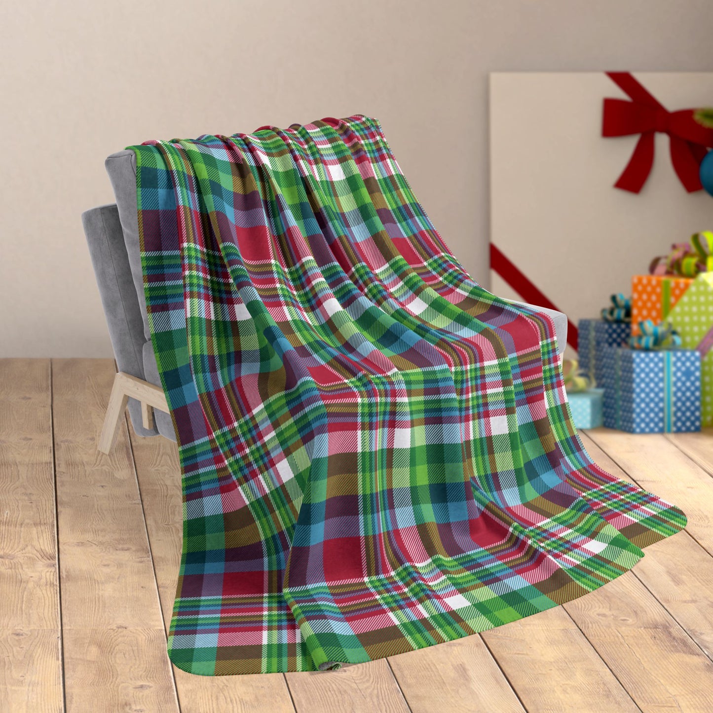 60" × 80" Christmas Winter Plaid Fleece Sherpa Blanket
