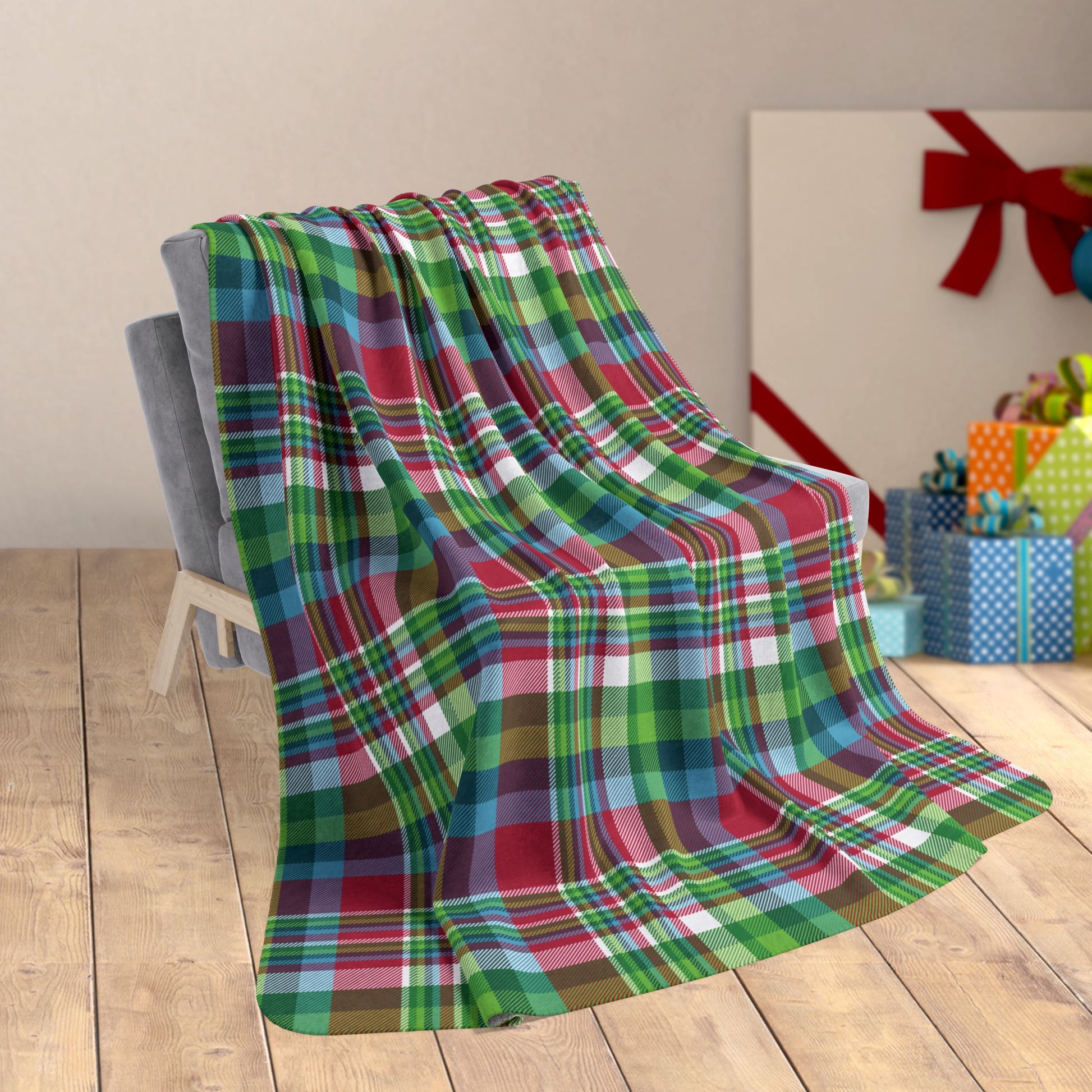 60" × 80" Christmas Winter Plaid Fleece Sherpa Blanket