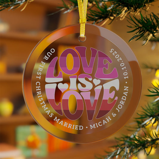 Custom Glass Love is Love Lesbian Pink Pride 3.5" Circle Ornaments