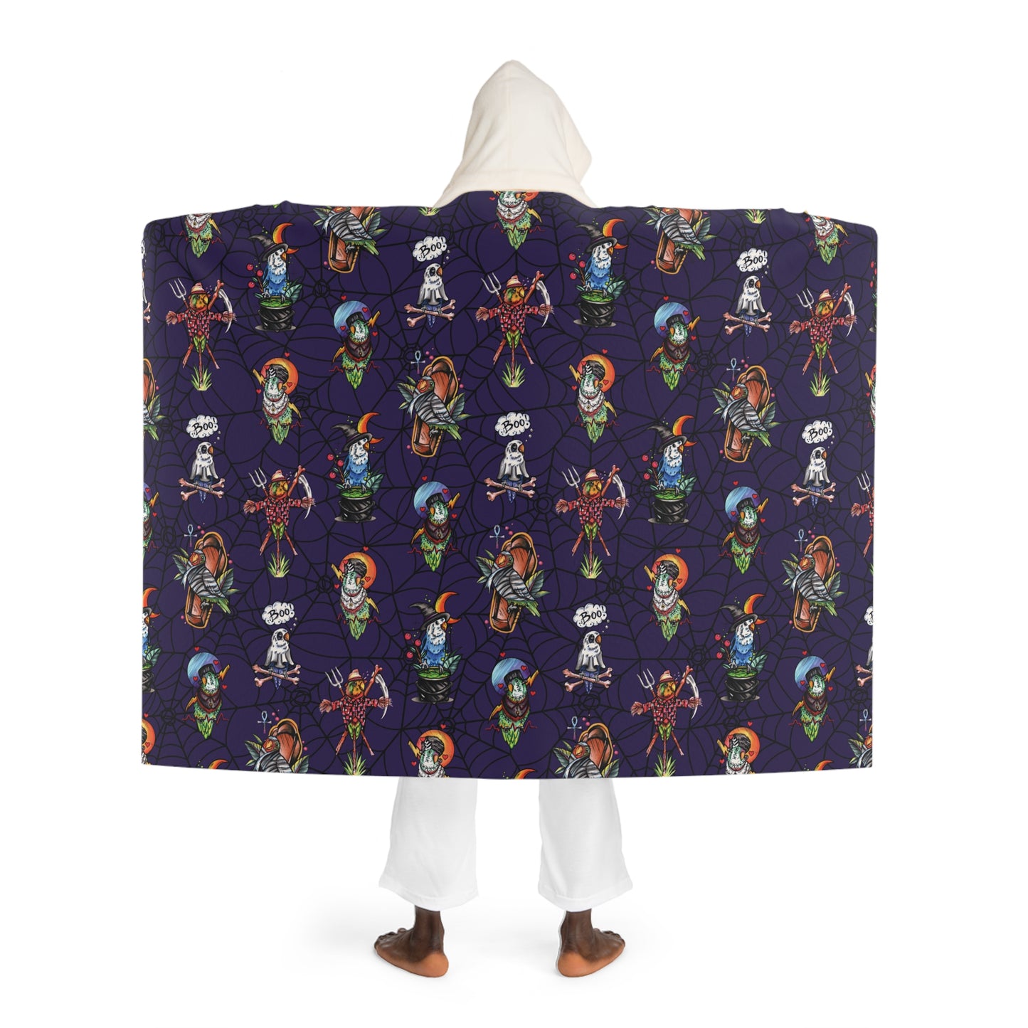 Halloween Lovebirds Hooded Sherpa Fleece Blanket