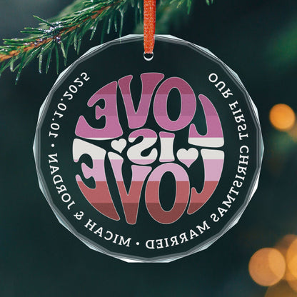 Custom Crystal Love is Love Lesbian Pink Pride 3" Circle Ornament