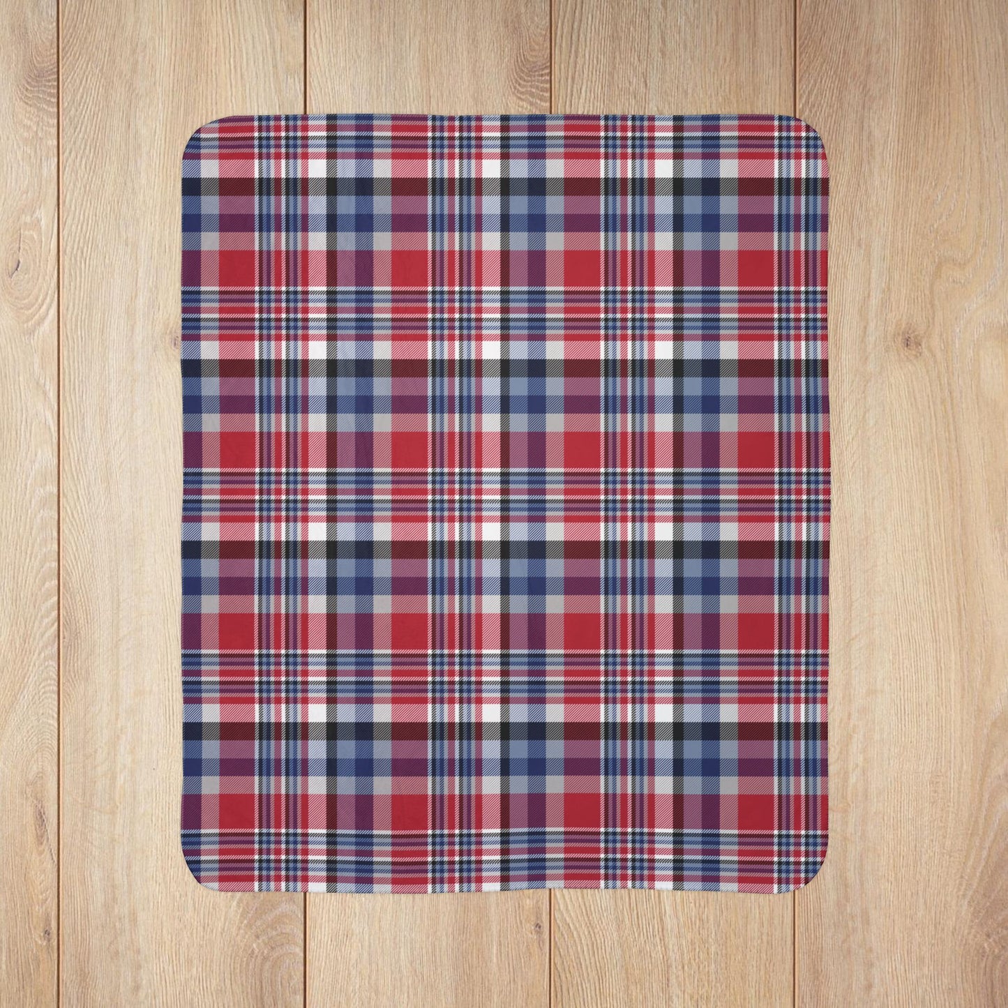 America U.S.A. Red, White & Blue Plaid Fleece Sherpa Blanket