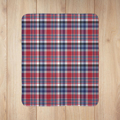 America U.S.A. Red, White & Blue Plaid Fleece Sherpa Blanket