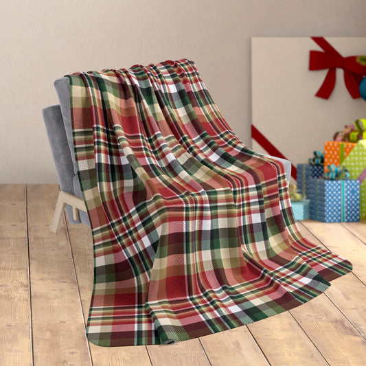 60" × 80" Christmas Red & Gold San Francisco CA Plaid Fleece Sherpa Blanket