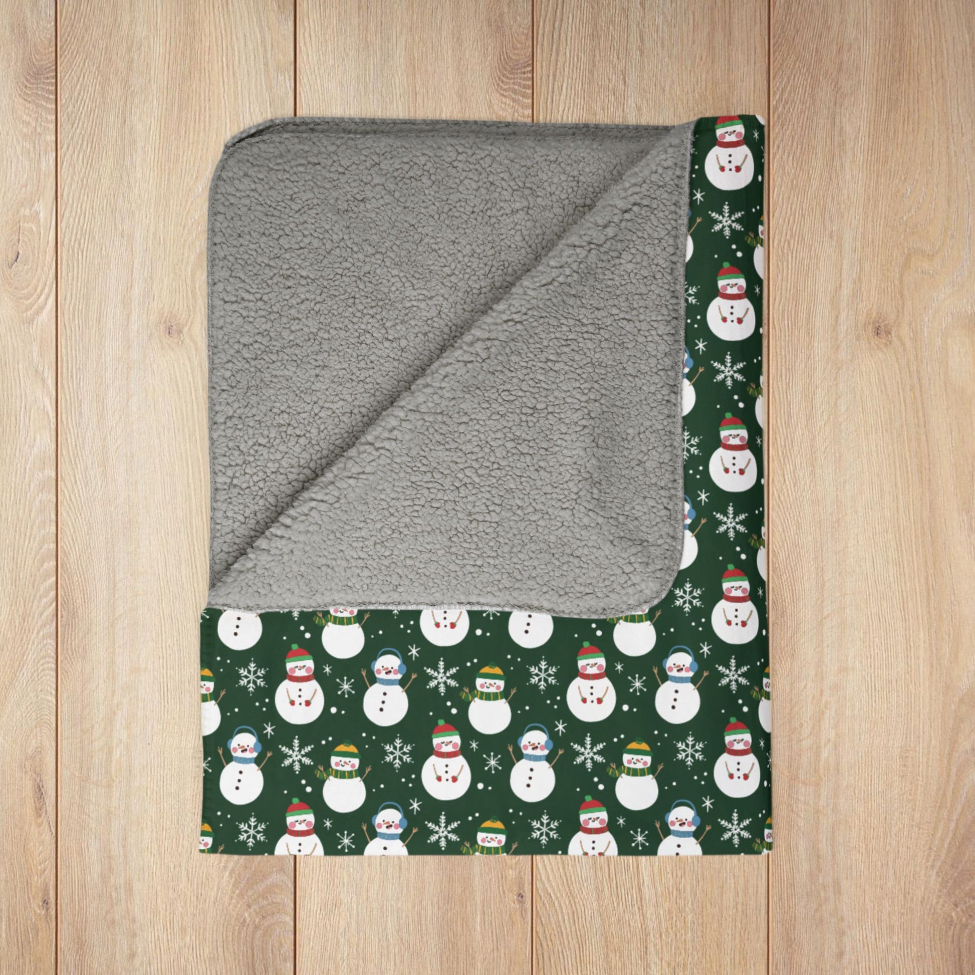Christmas Snowman Green Fleece Sherpa Blanket