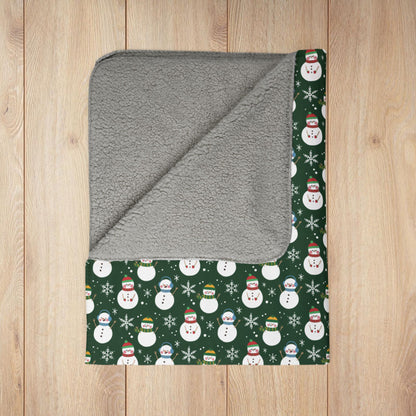 Christmas Snowman Green Fleece Sherpa Blanket