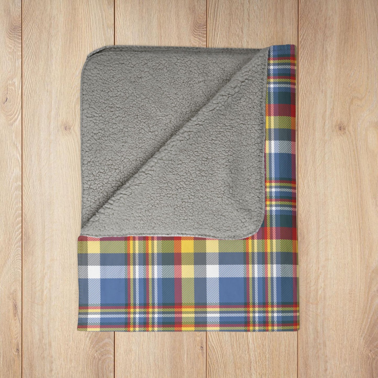 Blue, White, Yellow & Red Gurnee IL Plaid Fleece Sherpa Blanket