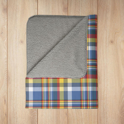 Blue, White, Yellow & Red Gurnee IL Plaid Fleece Sherpa Blanket