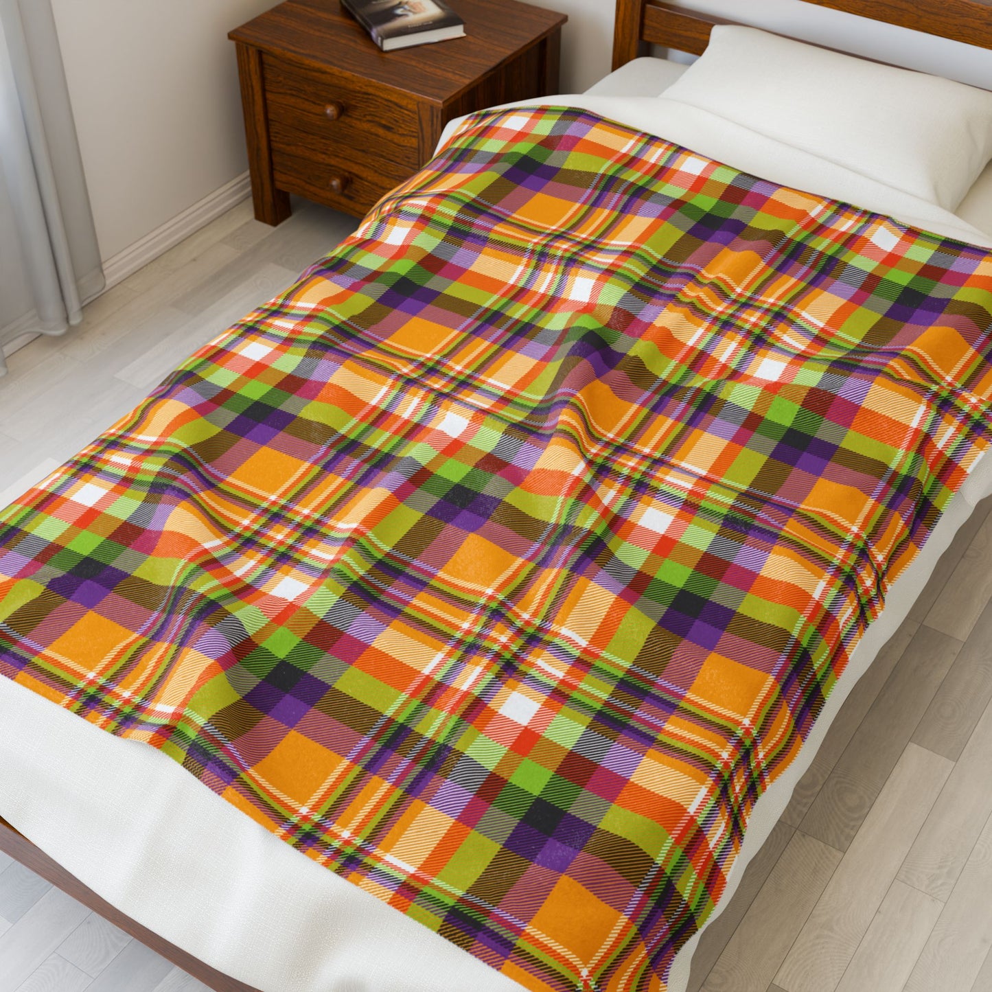 Halloween Colors Plaid Velveteen Plush Blanket