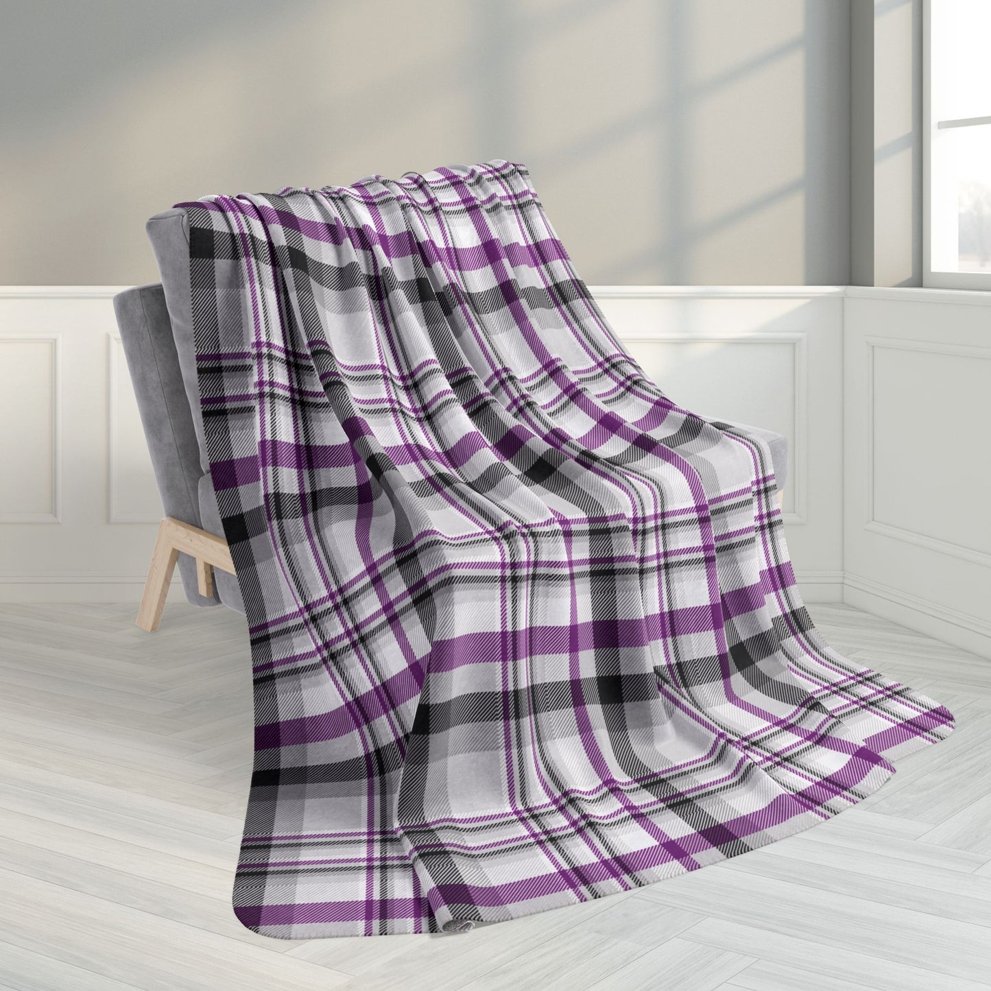60" × 80" Grey Asexual Pride Plaid Fleece Sherpa Blanket