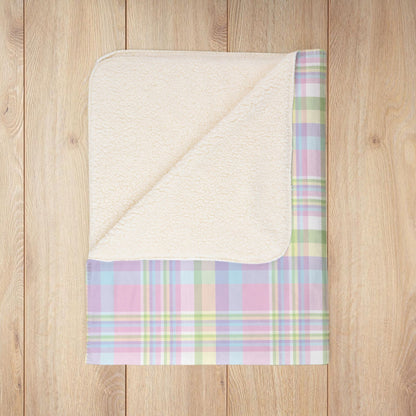 Easter Pastel Plaid Fleece Sherpa Blanket