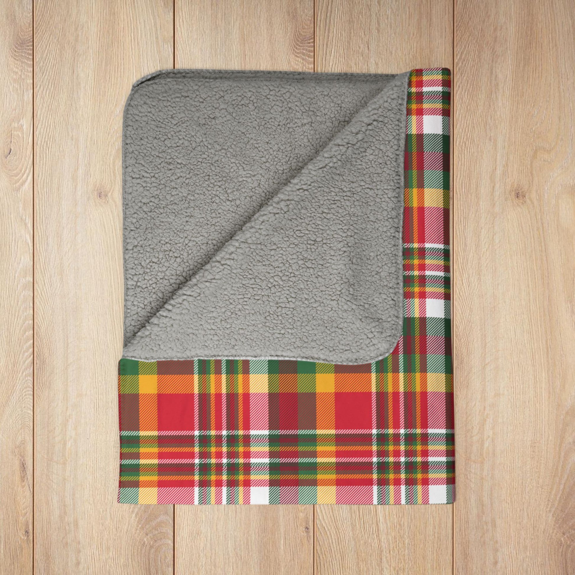 Christmas Red & Yellow Kansas City MO Plaid Fleece Sherpa Blanket