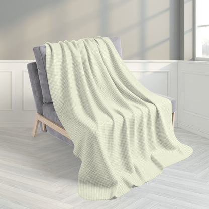 Light Green & Cream Gingham Fleece Sherpa Blanket