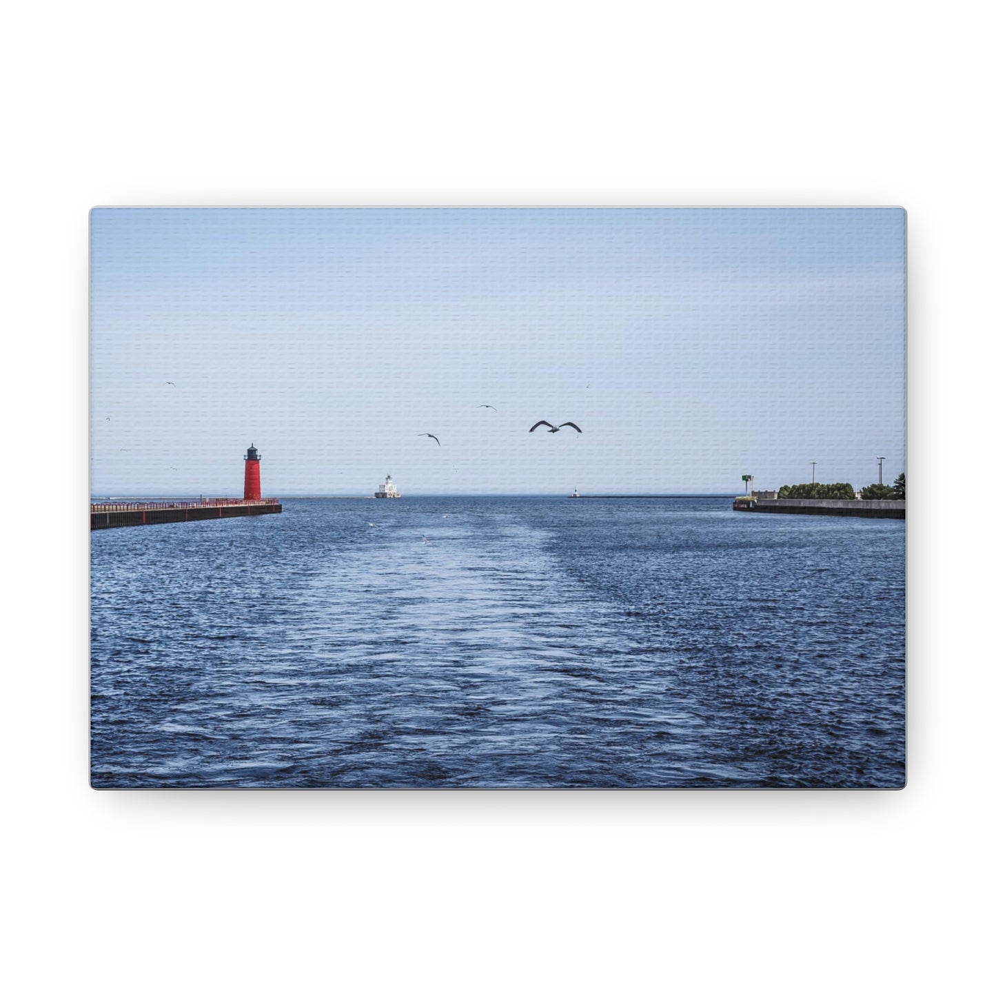 Milwaukee Pierhead Light & Breakwater Lighthouse with Seagulls, Photography Canvas Wrap Wall Art