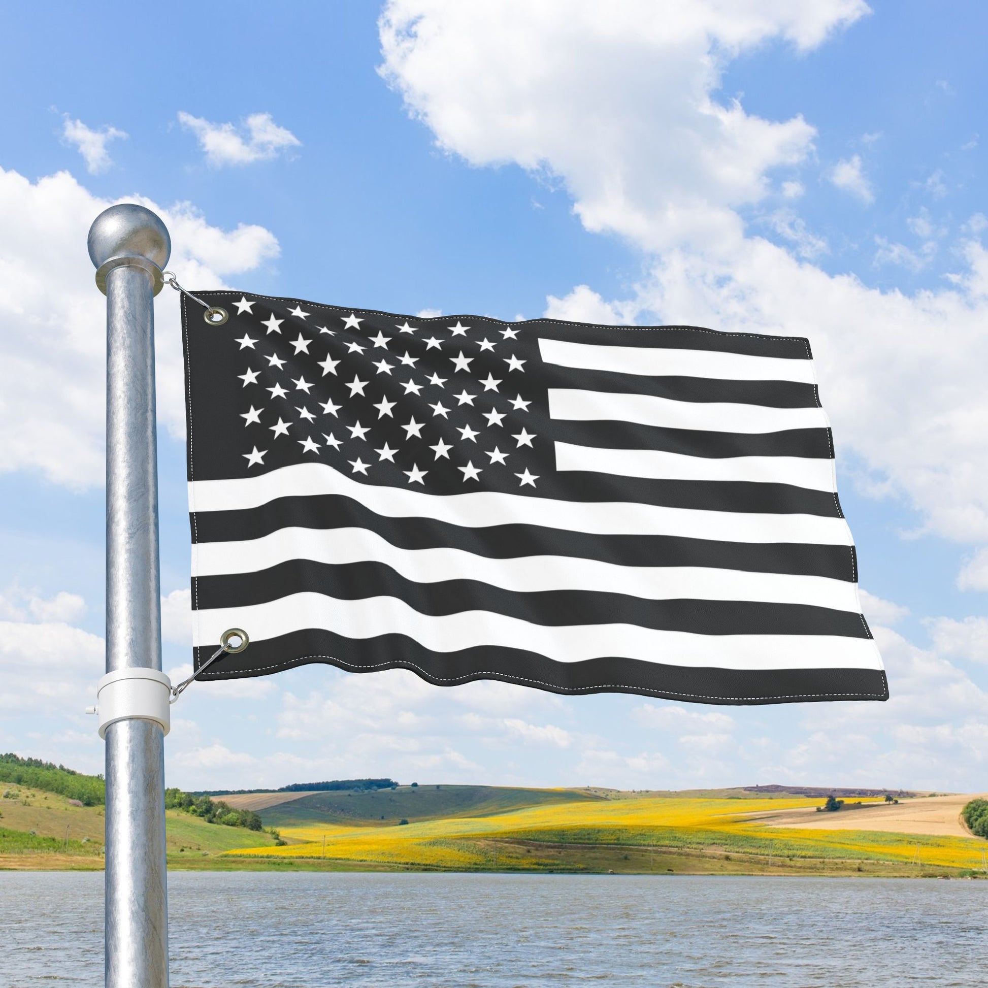 USA Black & White American Flag with Grommets