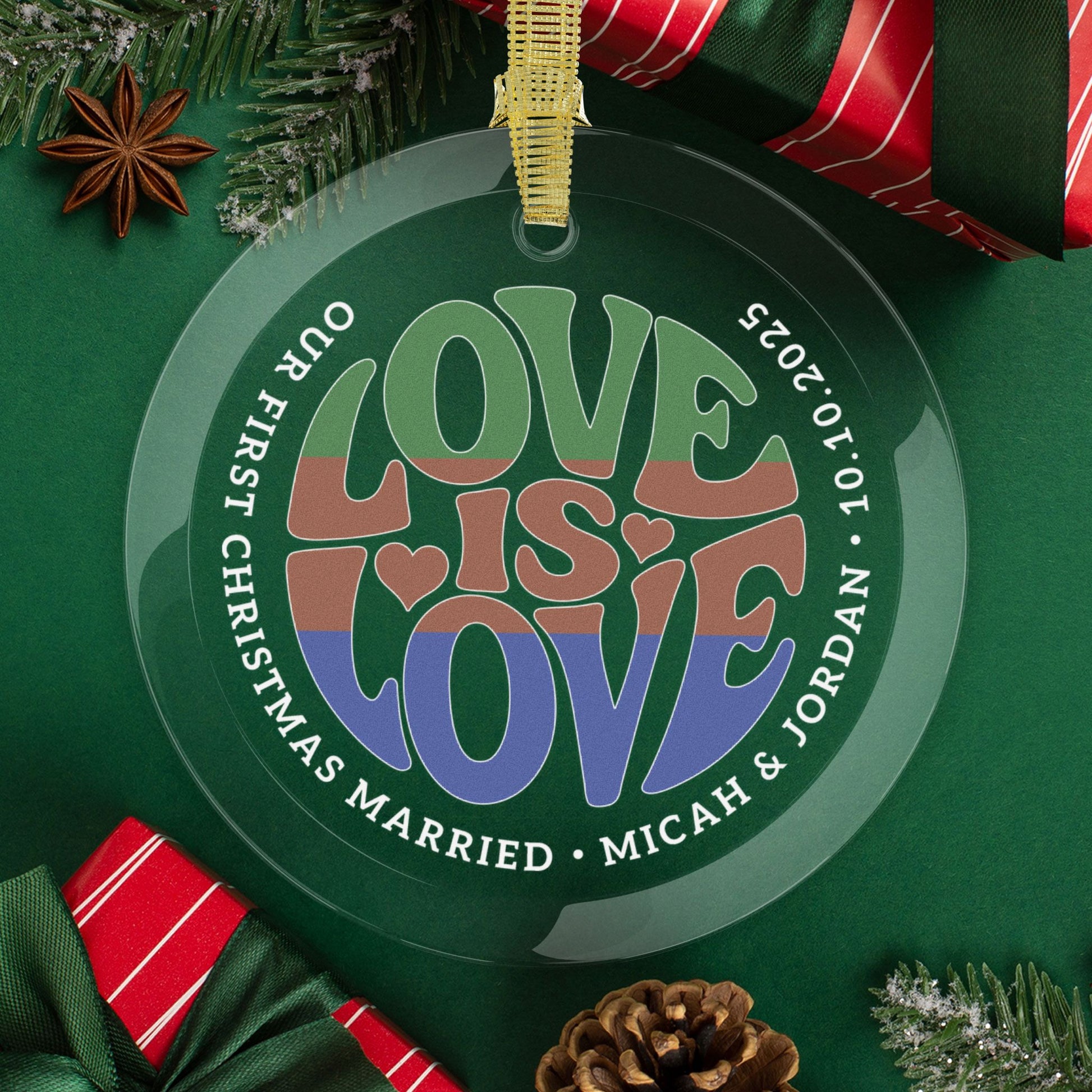 1 pc Round One Size Custom Glass Love is Love Sapiosexual Pride 3.5" Circle Ornaments