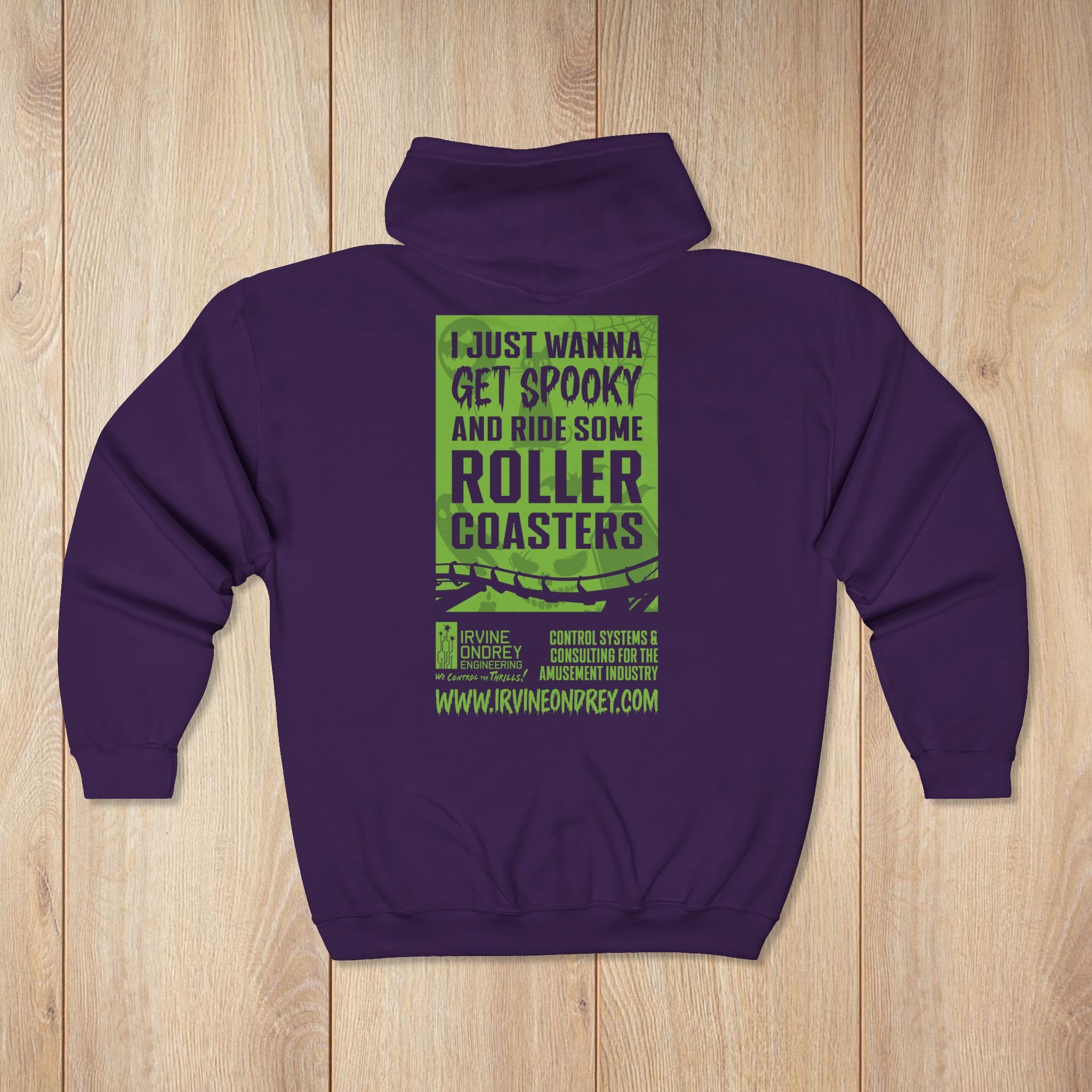 Purple I Just Wanna Get Spooky & Roller Coasters Zip Hoodie • Irvine Ondrey Engineering