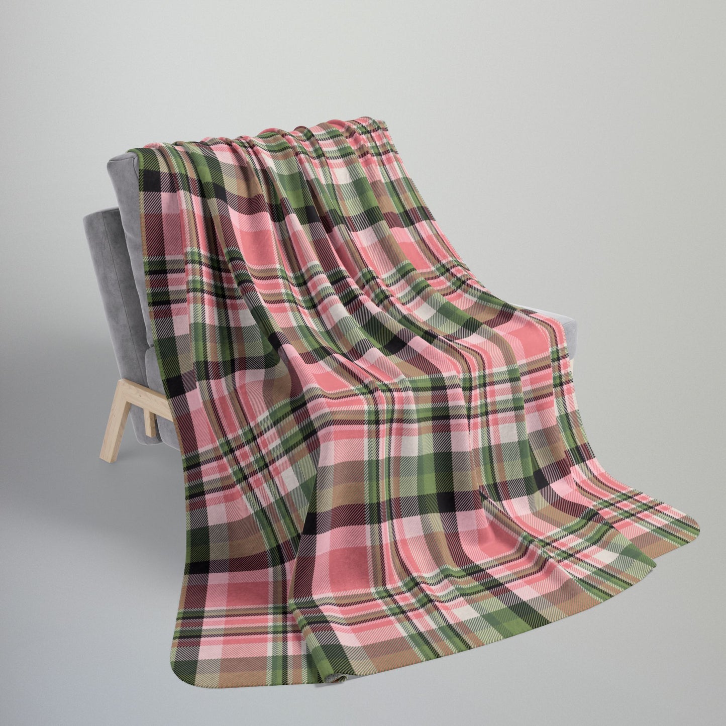 Christmas Pink & Green Plaid Fleece Sherpa Blanket