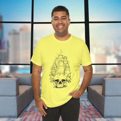 Crazy Scientist Lovebird Sitting on a Skull, Line Art Tee