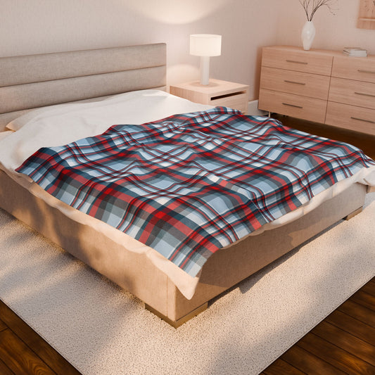 Nautical Teal Plaid Velveteen Plush Blanket
