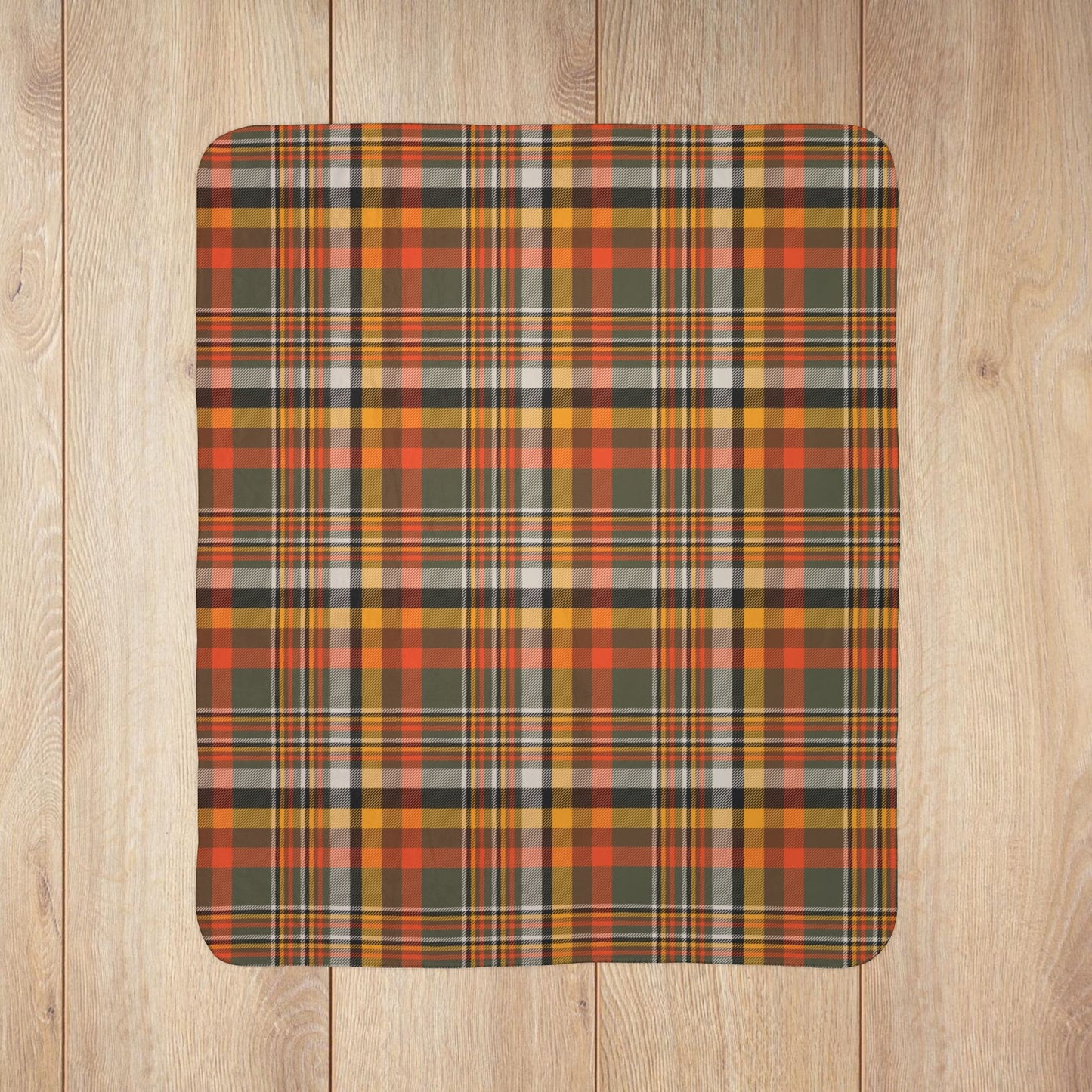 Dark Green, Orange & Gold Elysburg PA Plaid Fleece Sherpa Blanket