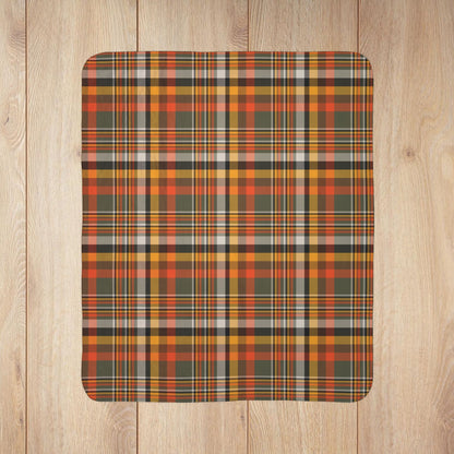 Dark Green, Orange & Gold Elysburg PA Plaid Fleece Sherpa Blanket