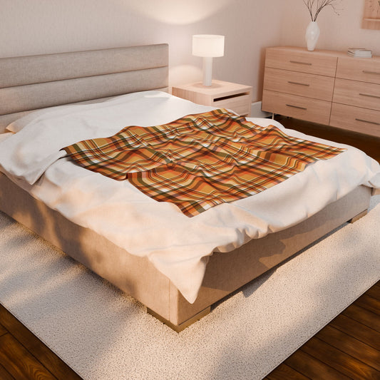 Autumn Tan Plaid Velveteen Plush Blanket