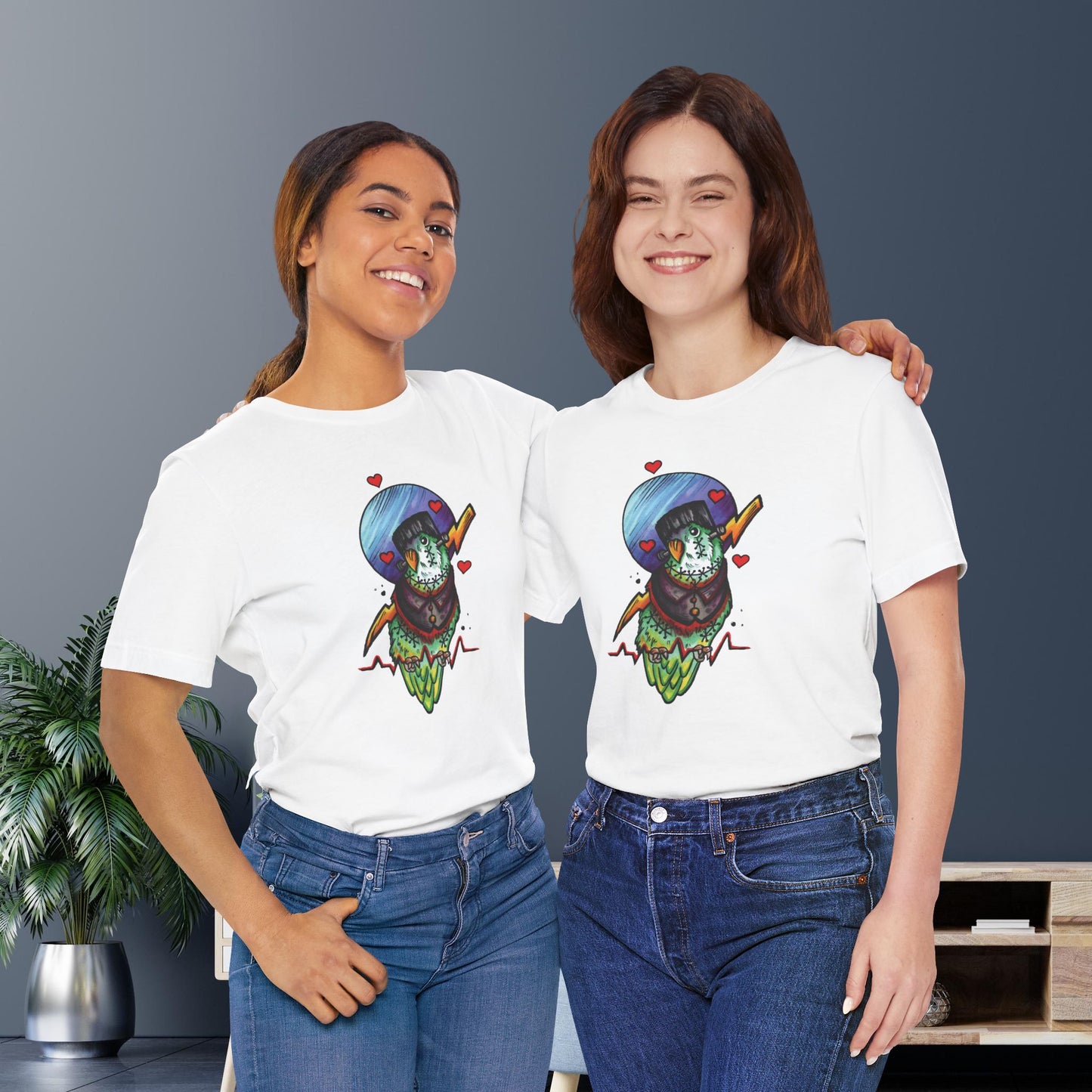 Frankenstein Lovebird, Hand-Drawn & Hand-Colored Tee