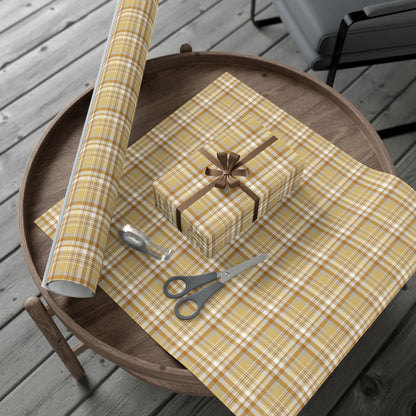 Christmas Gold & Grey Plaid Gift Wrapping Paper Roll