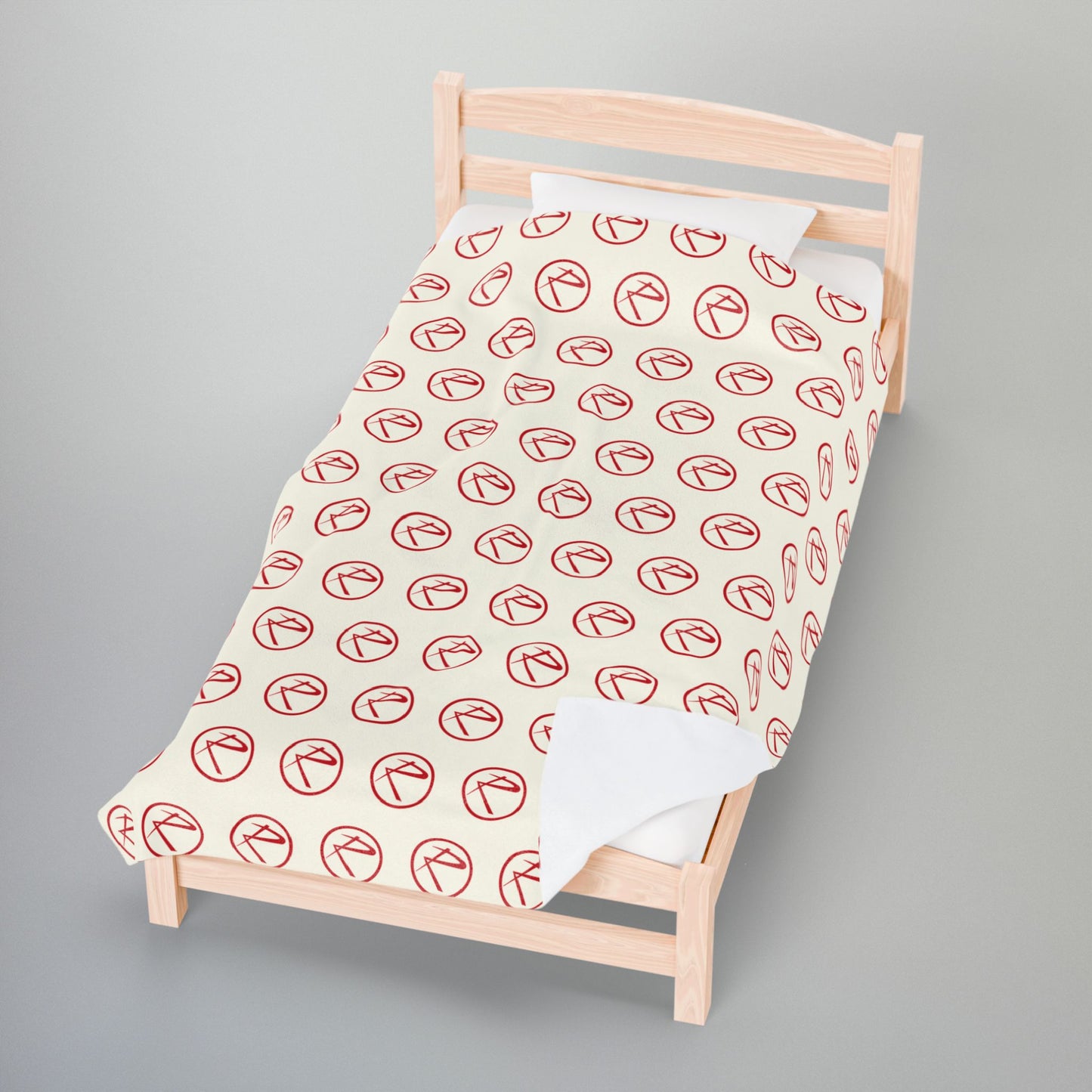 Red Rambler Logo Ivory Velveteen Plush Blanket