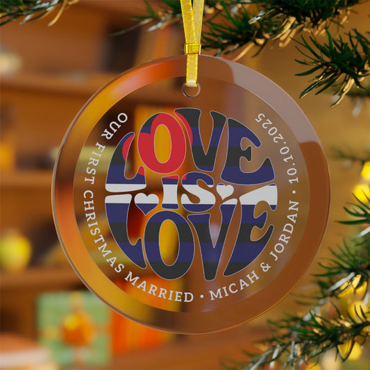 Custom Glass Love is Love Leather Pride 3.5" Circle Ornaments